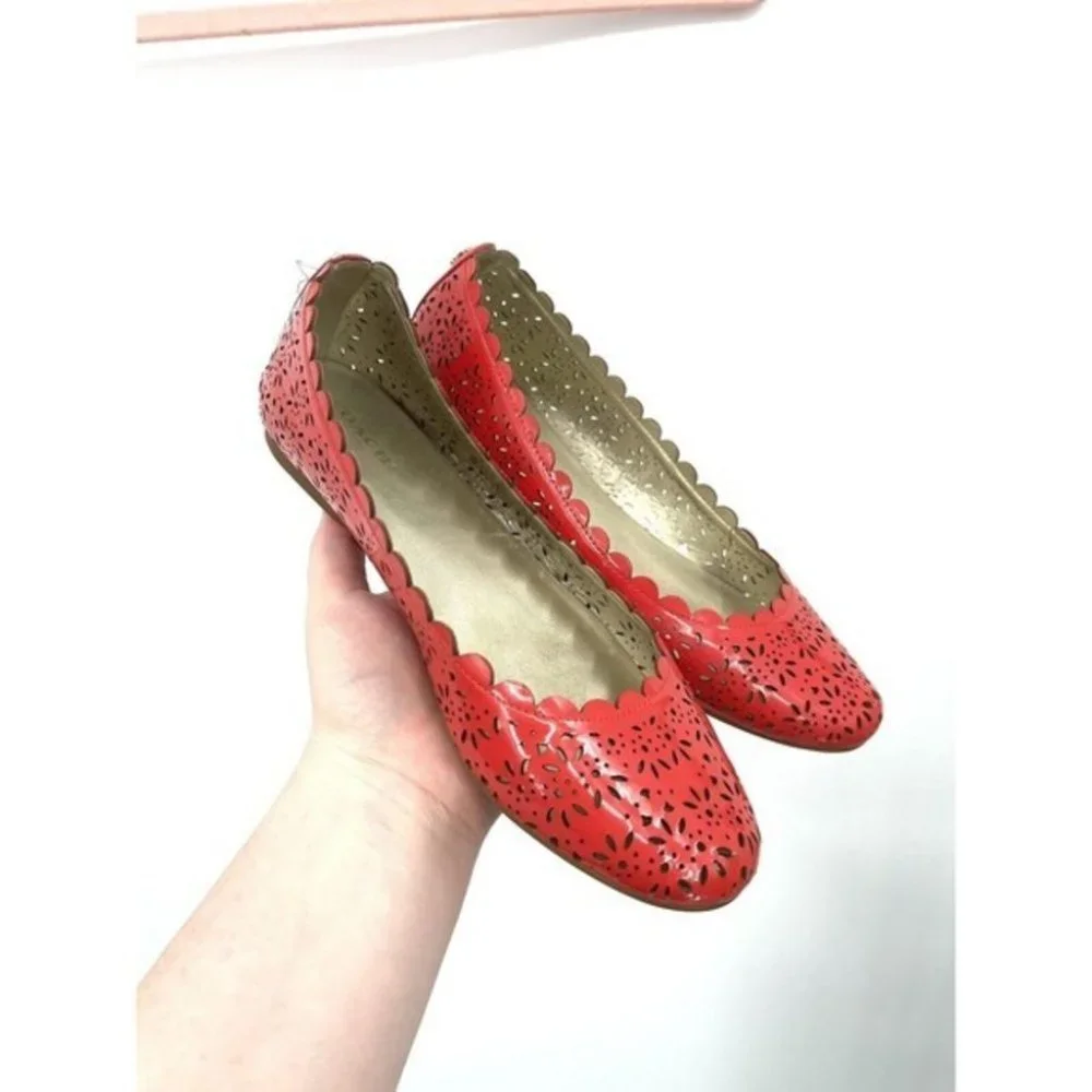 Coach Red Perforated Scalloped Leather Flats - Picture 1 of 7